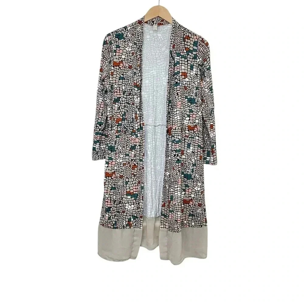 LOGO Mosaic Chiffon Trim Cardigan Size Small Petite
